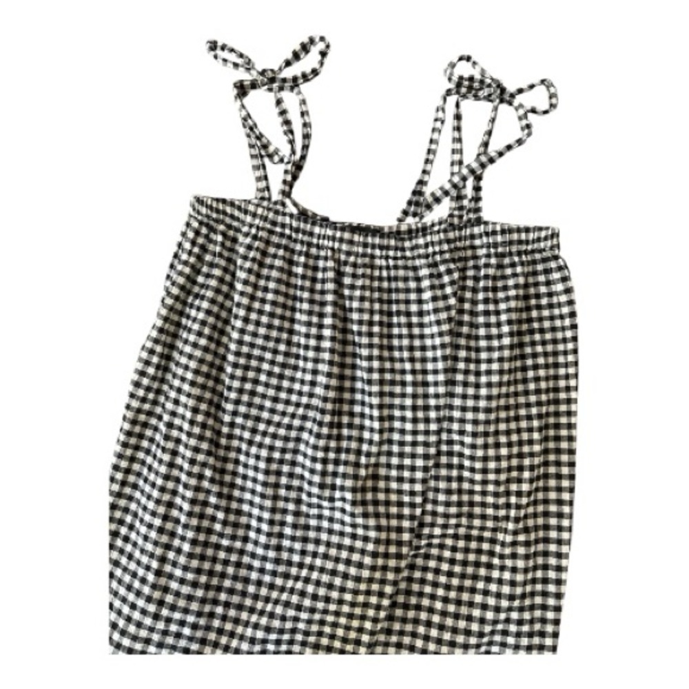 J Crew black white gingham check top tunic, tie straps, sz small Elastic smocked - Picture 7 of 7